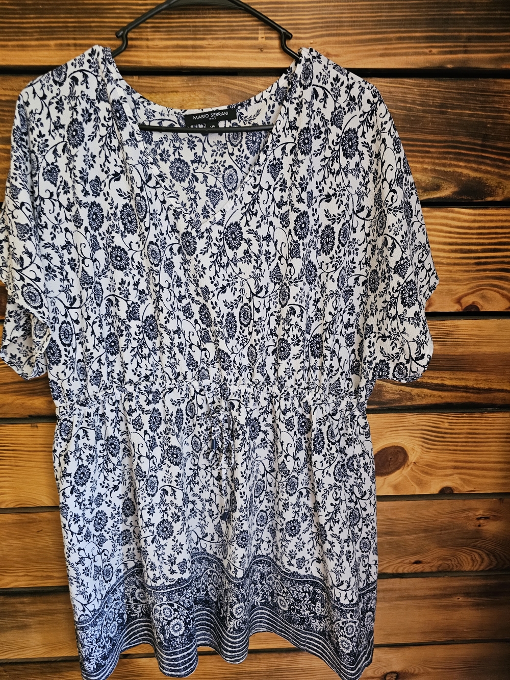 Mario Serrani Navy and White Floral Peasant Dress